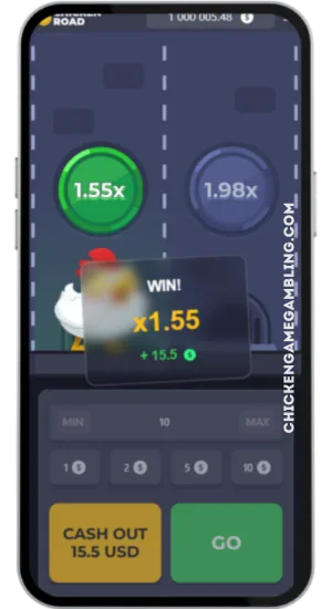 Chicken Road – vinstskärm med x1.55
